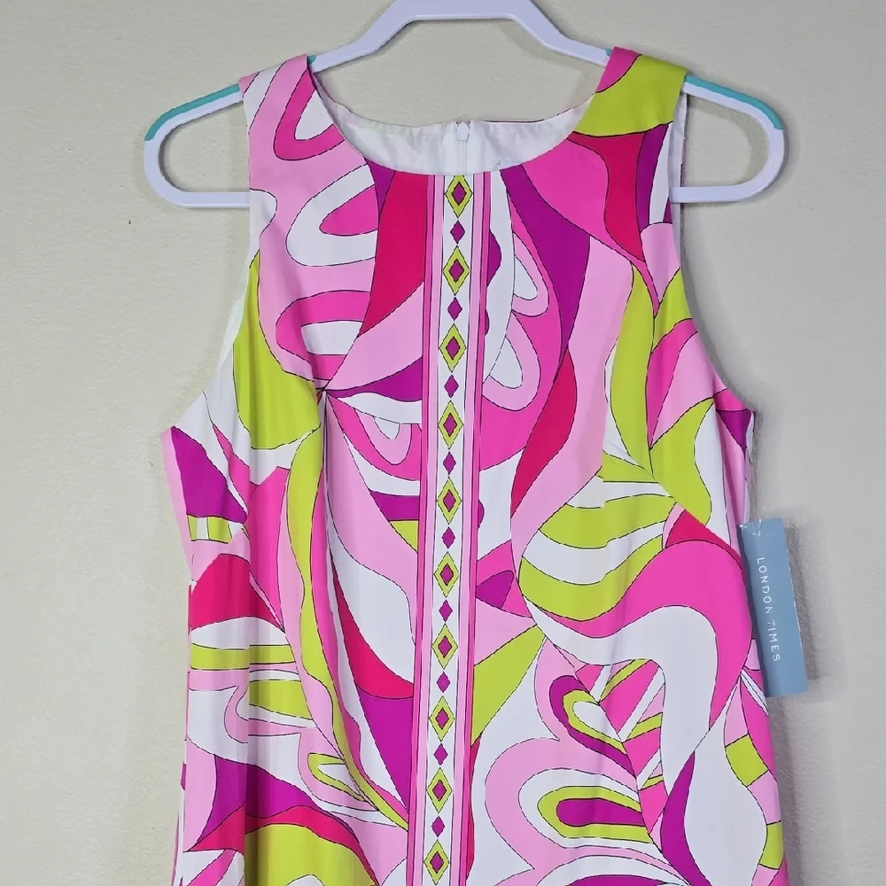 London Times Pink and Green Mini Dress - Picture 3 of 8